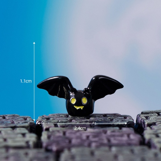 Picture of Resin Cute Micro Landscape Miniature Home Decoration Black Halloween Bat Animal 24mm x 11mm, 1 Piece