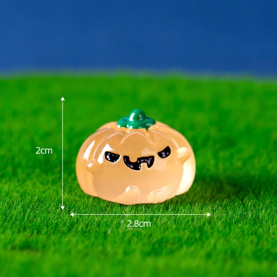 Изображение Смола Милый Микро-ландшафтный миниатюрный декор Оранжевый ТыкваХэллоуина Светятся в темноте 2.8см x 2см, 1 ШТ