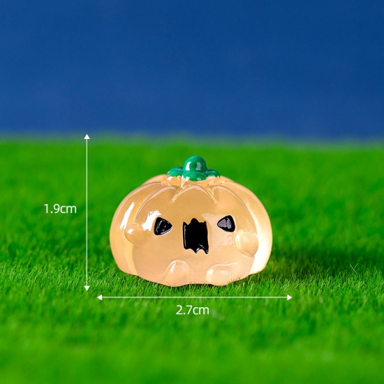 Изображение Смола Милый Микро-ландшафтный миниатюрный декор Оранжевый ТыкваХэллоуина Светятся в темноте 2.7см x 1.9см, 1 ШТ