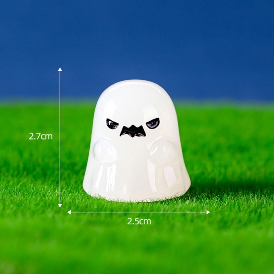 Picture of Resin Cute Micro Landscape Miniature Home Decoration White Halloween Ghost Glow In The Dark Luminous 2.7cm x 2.5cm, 1 Piece