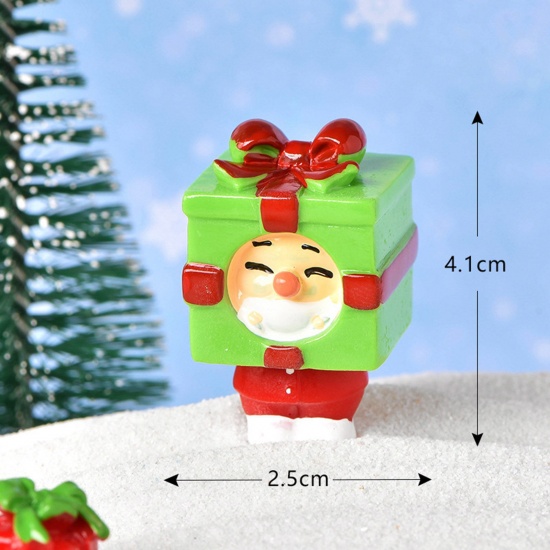 Picture of Resin Cute Micro Landscape Miniature Home Decoration Green Christmas Santa Claus Gift Box 4.1cm x 2.5cm, 1 Piece