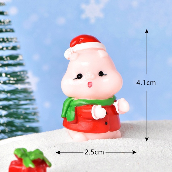 Picture of Resin Cute Micro Landscape Miniature Home Decoration Red Christmas Piggy 4.1cm x 2.5cm, 1 Piece