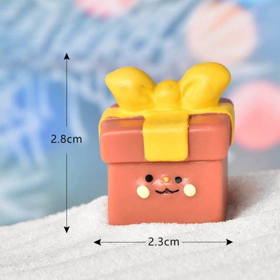 Picture of Resin Cute Micro Landscape Miniature Home Decoration Light Brown Christmas Gift Box 2.8cm x 2.3cm, 1 Piece