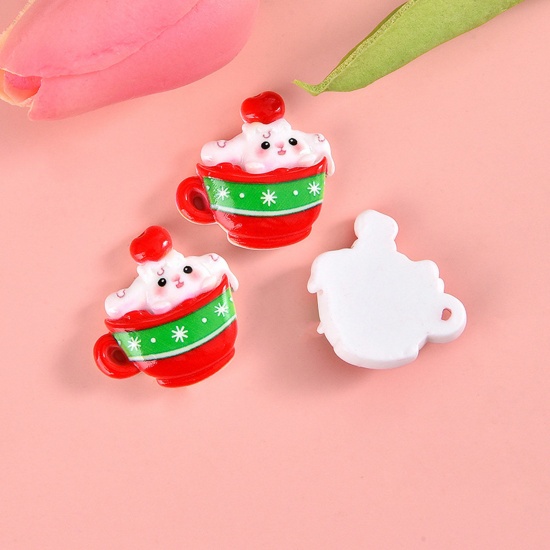 Picture of Resin Cute Accessories Handmade DIY Jewelry Decor Phone Case Red Christmas Rabbit 2.6cm x 2.6cm, 5 PCs