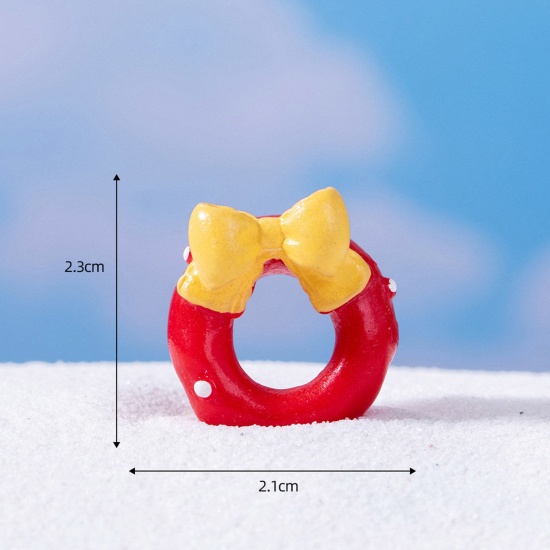Picture of Resin Cute Micro Landscape Miniature Home Decoration Red Christmas Donut 2.3cm x 2.1cm, 1 Piece