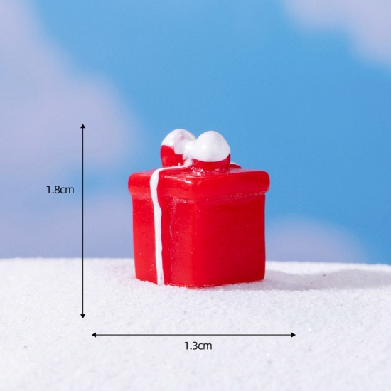 Picture of Resin Cute Micro Landscape Miniature Home Decoration Red Christmas Gift Box 1.8cm x 1.3cm, 1 Piece