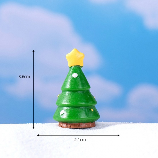 Picture of Resin Cute Micro Landscape Miniature Home Decoration Green Christmas Tree Star 3.6cm x 2.1cm, 1 Piece