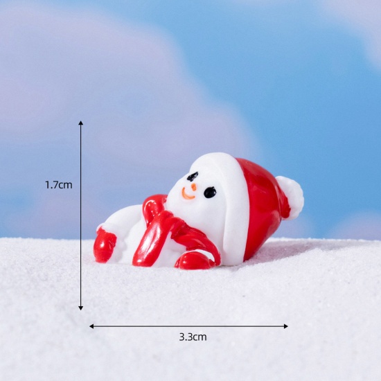 Picture of Resin Cute Micro Landscape Miniature Home Decoration Red Christmas Snowman 3.3cm x 1.7cm, 1 Piece