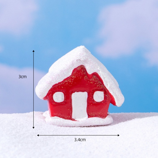 Immagine di Resina Carino Decorazione in Miniatura Micro Paesaggio Rosso Natale Casa di Villaggio 3.4cm x 3cm, 1 Pz