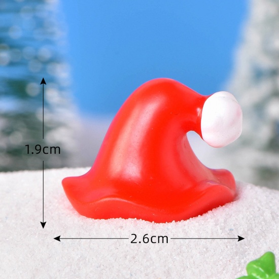 Изображение Смола Милый Микро-ландшафтный миниатюрный декор Красный Рождество шляпы 2.2см x 1.9см, 1 ШТ
