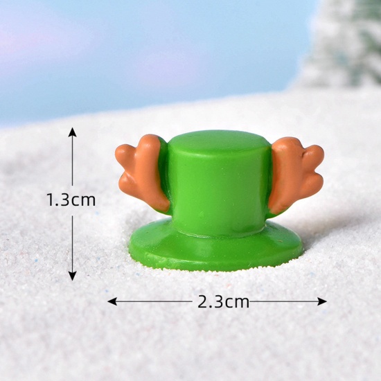 Picture of Resin Cute Micro Landscape Miniature Home Decoration Green Christmas Hats 2.3cm x 1.3cm, 1 Piece