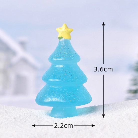 Picture of Resin Cute Micro Landscape Miniature Home Decoration Blue Christmas Tree Glitter 3.6cm x 2.2cm, 1 Piece