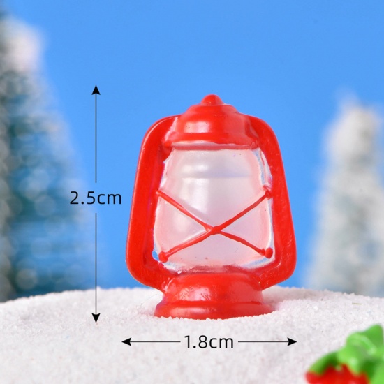 Изображение Смола Милый Микро-ландшафтный миниатюрный декор Красный Рождество Лампа керосина 2.5см x 1.8см, 1 ШТ