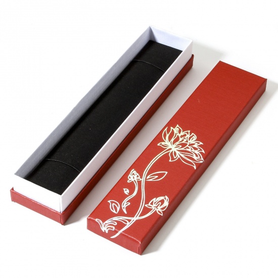 Picture of Paper Jewelry Gift Jewelry Box Red Flower Pattern 22.5cm x 5cm x 3.4cm , 2 PCs