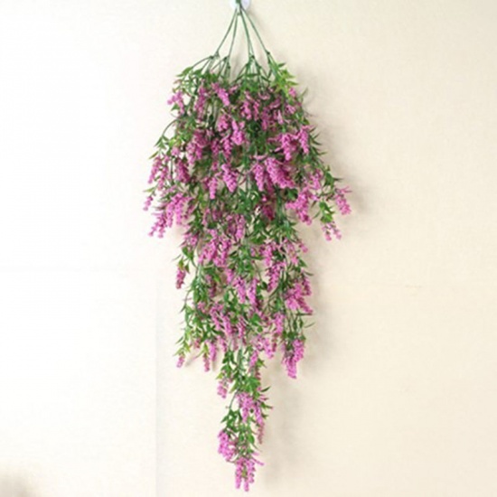 Image de 1 Pièce Plantes Artificielles en Pot de Plastique Fleur Violette Fuchsia Décoration de Panier Suspendu 80cm