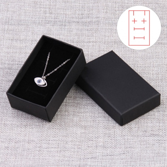 Picture of 2 PCs Paper Jewelry Gift Jewelry Box Rectangle Black 8cm x 5cm x 3cm