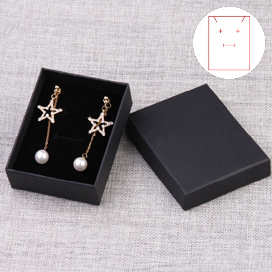 Picture of 2 PCs Paper Jewelry Gift Jewelry Box Rectangle Black 9cm x 7cm x 3cm