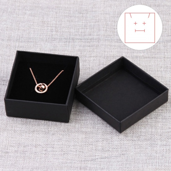 Picture of 2 PCs Paper Jewelry Gift Jewelry Box Square Black 7.5cm x 7.5cm x 3.5cm