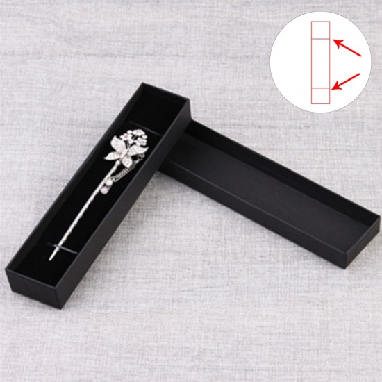 Picture of 2 PCs Paper Jewelry Gift Jewelry Box Rectangle Black 22cm x 5cm x 3cm