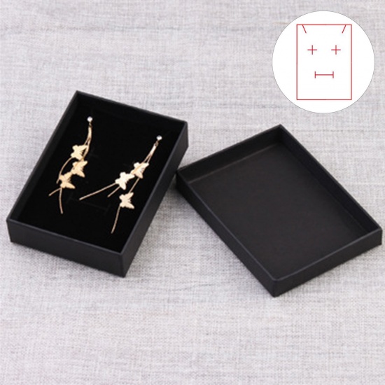 Picture of 2 PCs Paper Jewelry Gift Jewelry Box Rectangle Black 13cm x 9.5cm x 3.3cm