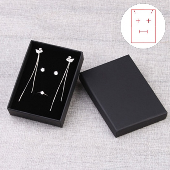 Picture of 2 PCs Paper Jewelry Gift Jewelry Box Rectangle Black 15cm x 11cm x 3.5cm
