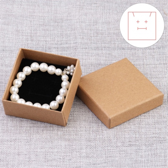 Bild von 2 Stück Papier Schmuck Schmuckkästchen Quadrat Braun 7.5cm x 7.5cm x 3.5cm