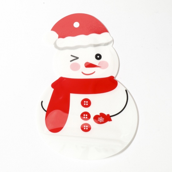 Picture of 10 PCs Plastic Grip Seal Zip Lock Bags Christmas Snowman White & Red 19.6cm x 12.5cm
