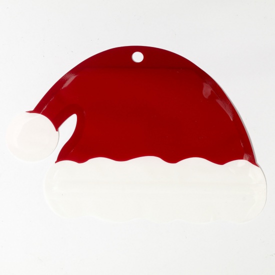 Изображение 10 ШТ ABS Пластик Сумки с замком на молнии Рождество шляпы Белый & Красный 17см x 12см