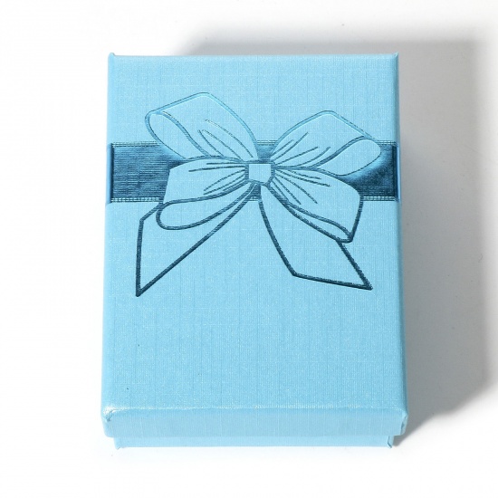 Immagine di 2 Pz Carta Scatola di Gioielli Rettangolo Blu Cravatta a Farfalla Disegno 9cm x 7cm x 3cm