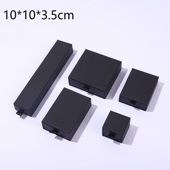 Immagine di 1 Pz Carta Confezione Regalo per Gioielli con Cassetto Estraibile Quadrato Nero 10cm x 10cm x 3.5cm