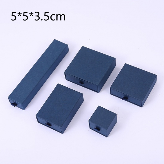 Immagine di 1 Pz Carta Confezione Regalo per Gioielli con Cassetto Estraibile Quadrato Blu 5cm x 5cm x 3.5cm