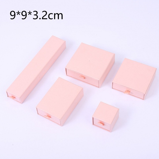 Immagine di 1 Pz Carta Confezione Regalo per Gioielli con Cassetto Estraibile Quadrato Rosa Chiaro 9cm x 9cm x 3.2cm