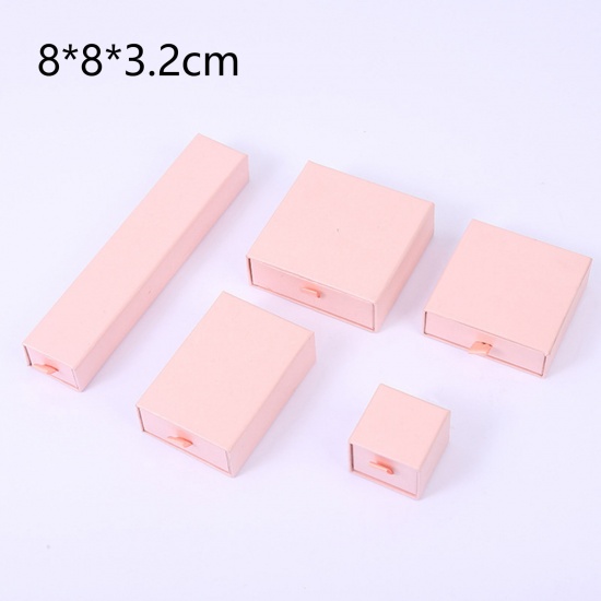 Immagine di 1 Pz Carta Confezione Regalo per Gioielli con Cassetto Estraibile Quadrato Rosa Chiaro 8cm x 8cm x 3.2cm