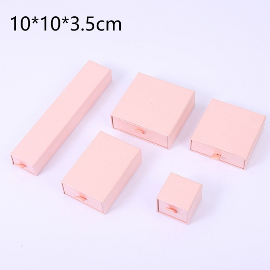 Immagine di 1 Pz Carta Confezione Regalo per Gioielli con Cassetto Estraibile Quadrato Rosa Chiaro 10cm x 10cm x 3.5cm