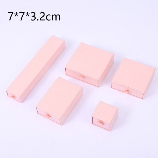 Immagine di 1 Pz Carta Confezione Regalo per Gioielli con Cassetto Estraibile Quadrato Rosa Chiaro 7cm x 7cm x 3.2cm