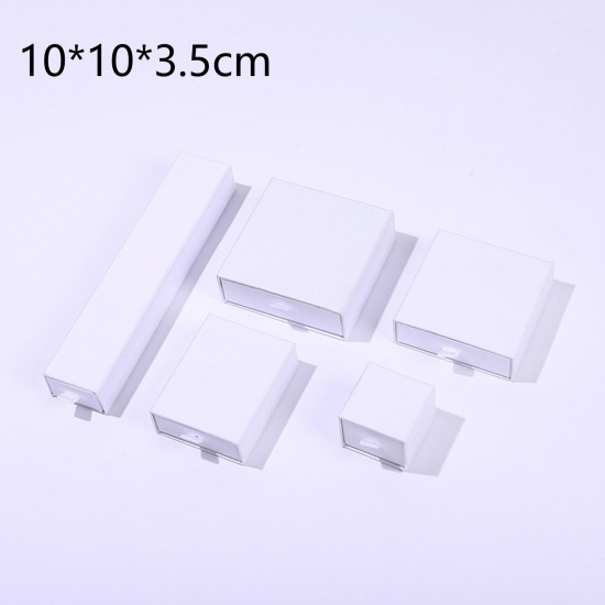 Immagine di 1 Pz Carta Confezione Regalo per Gioielli con Cassetto Estraibile Quadrato Bianco 10cm x 10cm x 3.5cm