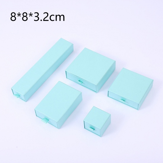 Immagine di 1 Pz Carta Confezione Regalo per Gioielli con Cassetto Estraibile Quadrato Blu Chiaro 8cm x 8cm x 3.2cm