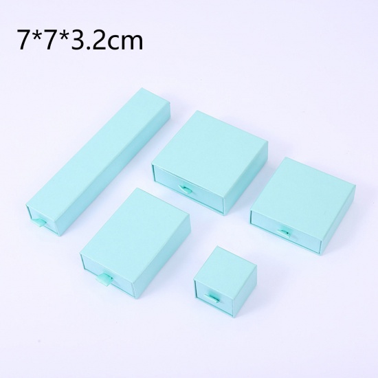 Immagine di 1 Pz Carta Confezione Regalo per Gioielli con Cassetto Estraibile Quadrato Blu Chiaro 7cm x 7cm x 3.2cm