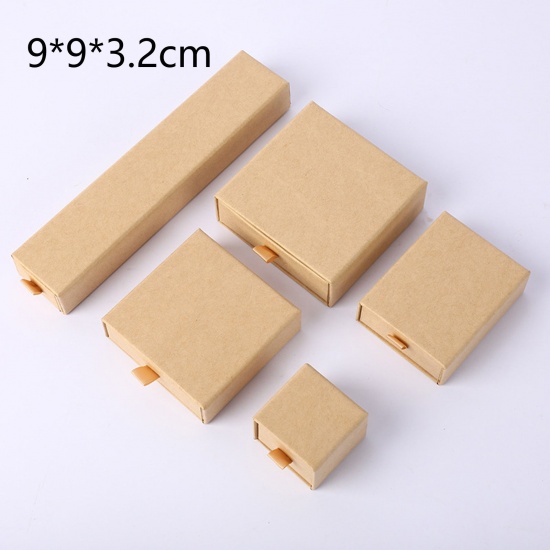 Immagine di 1 Pz Carta Confezione Regalo per Gioielli con Cassetto Estraibile Quadrato Marrone 9cm x 9cm x 3.2cm