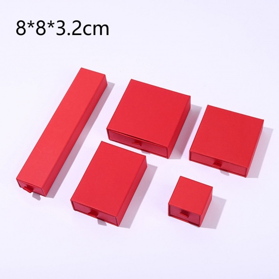 Immagine di 1 Pz Carta Confezione Regalo per Gioielli con Cassetto Estraibile Quadrato Rosso 8cm x 8cm x 3.2cm