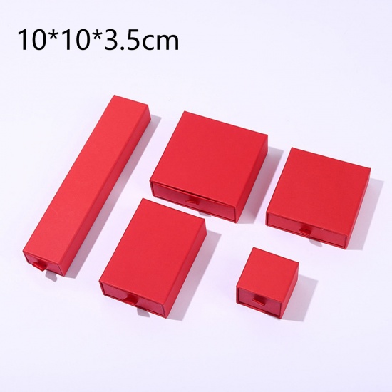 Immagine di 1 Pz Carta Confezione Regalo per Gioielli con Cassetto Estraibile Quadrato Rosso 10cm x 10cm x 3.5cm