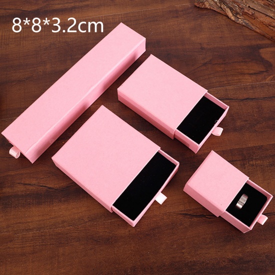 Immagine di 1 Pz Carta Confezione Regalo per Gioielli con Cassetto Estraibile Quadrato Rosa Scuro 8cm x 8cm x 3.2cm