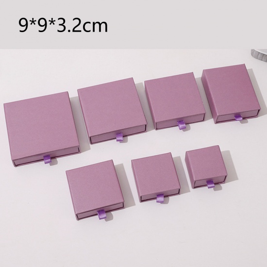 Immagine di 1 Pz Carta Confezione Regalo per Gioielli con Cassetto Estraibile Quadrato Colore Viola 9cm x 9cm x 3.2cm