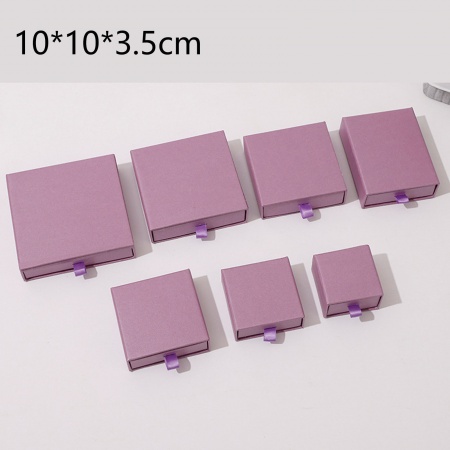 Immagine di 1 Pz Carta Confezione Regalo per Gioielli con Cassetto Estraibile Quadrato Colore Viola 10cm x 10cm x 3.5cm