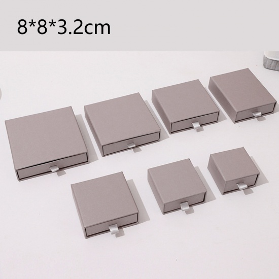 Immagine di 1 Pz Carta Confezione Regalo per Gioielli con Cassetto Estraibile Quadrato Grigio Argento 8cm x 8cm x 3.2cm