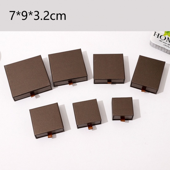 Immagine di 1 Pz Carta Confezione Regalo per Gioielli con Cassetto Estraibile Rettangolo Colore del Caffè 9cm x 7cm x 3.2cm