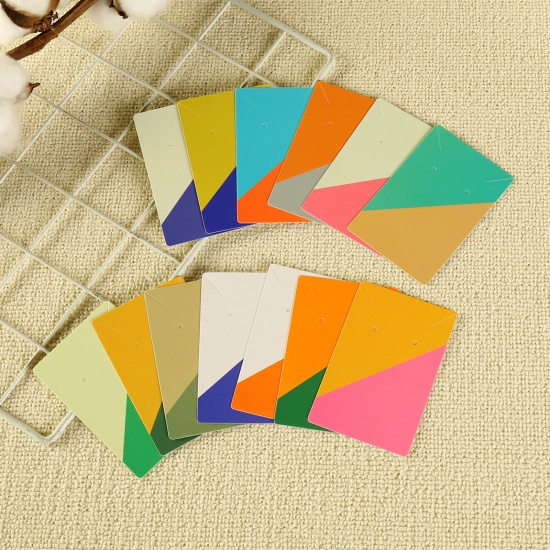 Picture of 50 PCs Paper Jewelry Display Card At Random Mixed Color Rectangle 9cm x 6cm