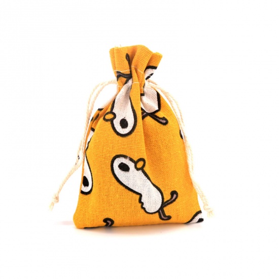 10 個 綿 ドローストリングバッグ アクセサリー包装 プレゼント 小物入れ 長方形 黄色 鴨 14cm x 10cm の画像
