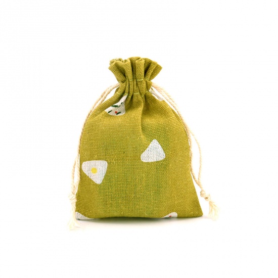 10 個 綿 ドローストリングバッグ アクセサリー包装 プレゼント 小物入れ 長方形 黄土色 三角形 14cm x 10cm の画像
