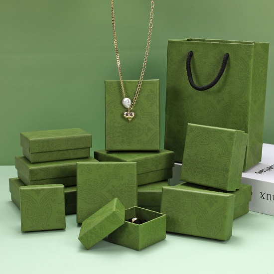 Picture of 2 PCs Paper Jewelry Gift Jewelry Box Rectangle Green 8cm x 5cm x 3cm